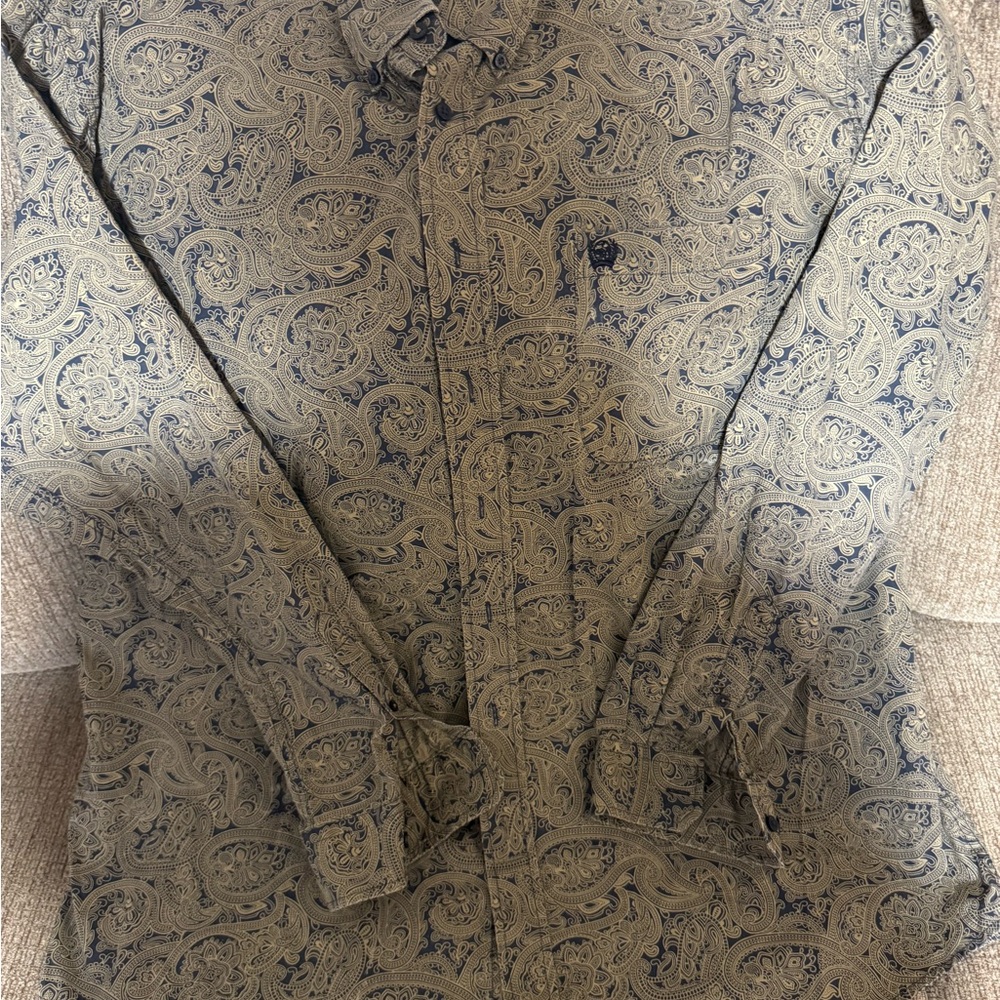 Cinch Blue and Cream Paisley Button Down Shirt